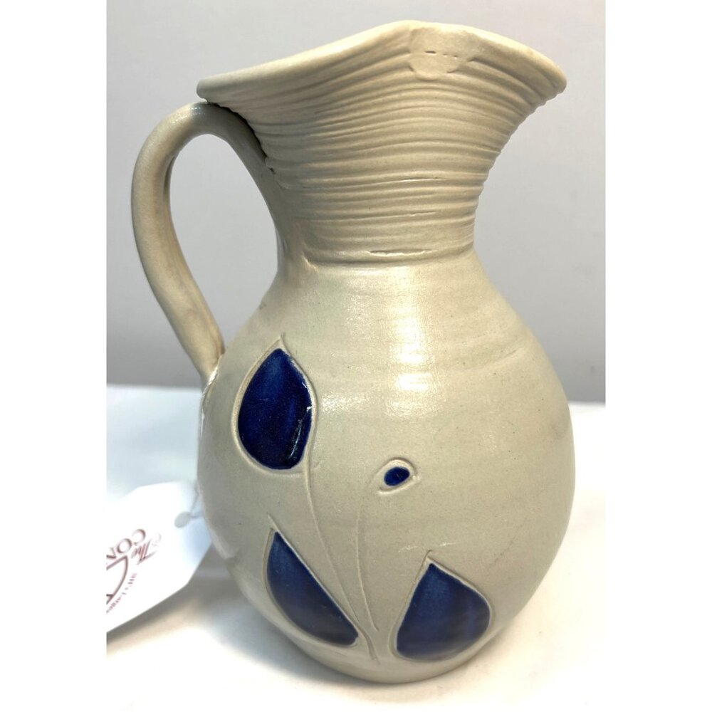 Williamsburg Pottery Handcrafted Vintage Ceramic Vase With Blue Teardrop Design